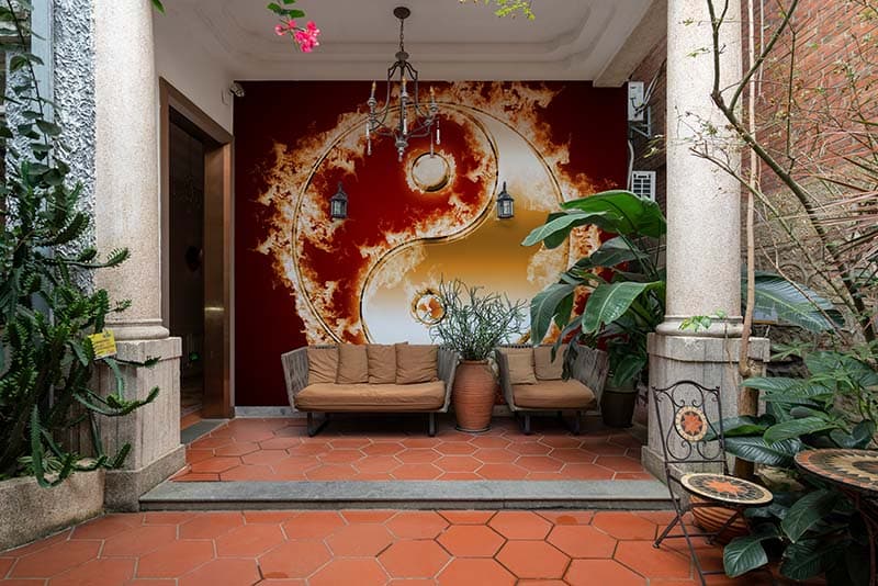 Flaming Yin Yang Wallpaper Mural shown in a room
