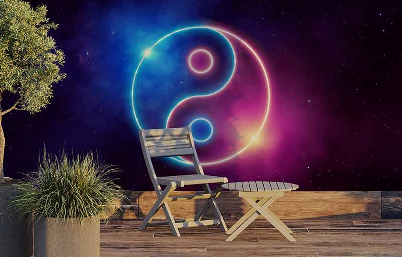 Galactic Yin Yang Neon Effect Wallpaper Mural shown in a room