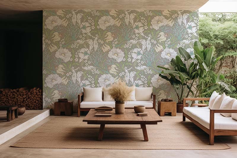 Art Nouveau Bloomscape Wallpaper Mural shown in a room