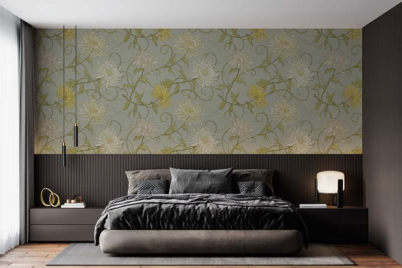 Art Nouveau Greenery Wallpaper Mural shown in a room