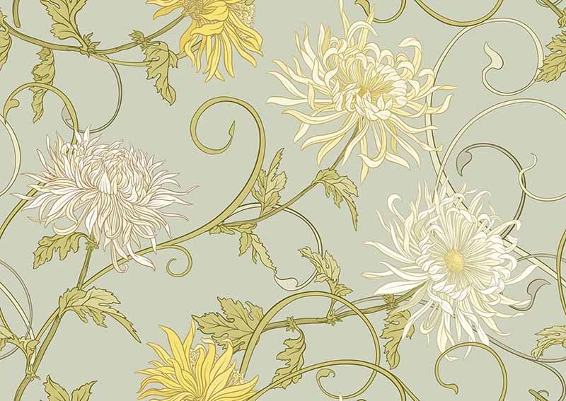 Art Nouveau Greenery Wallpaper Mural pattern detail