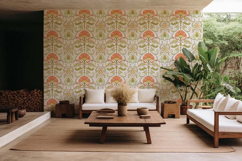 Fleur de Luxe Art Nouveau Mural Wallpaper shown in a room