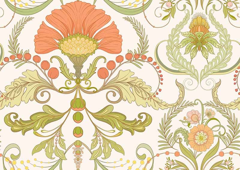 Fleur de Luxe Art Nouveau Mural Wallpaper pattern detail