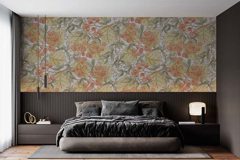 Art Nouveau Floral Symphony Mural Wallpaper shown in a room