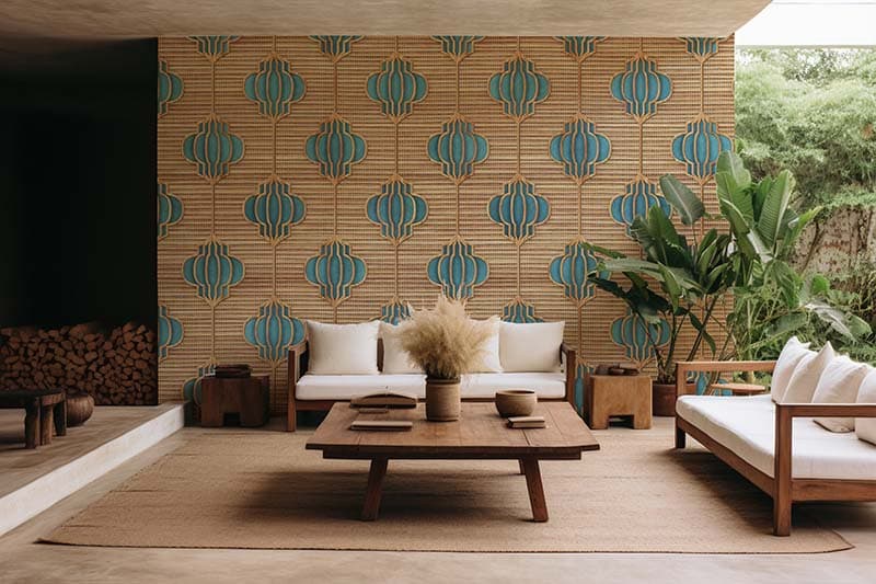 3D Wooden Lamp Texture Wallpaper Mural shown in a room