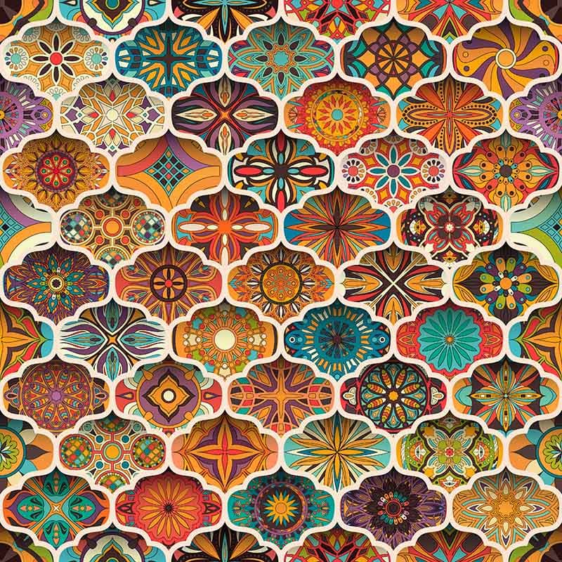 Ethnic Floral Mandala Mosaic Wallpaper Mural pattern detail