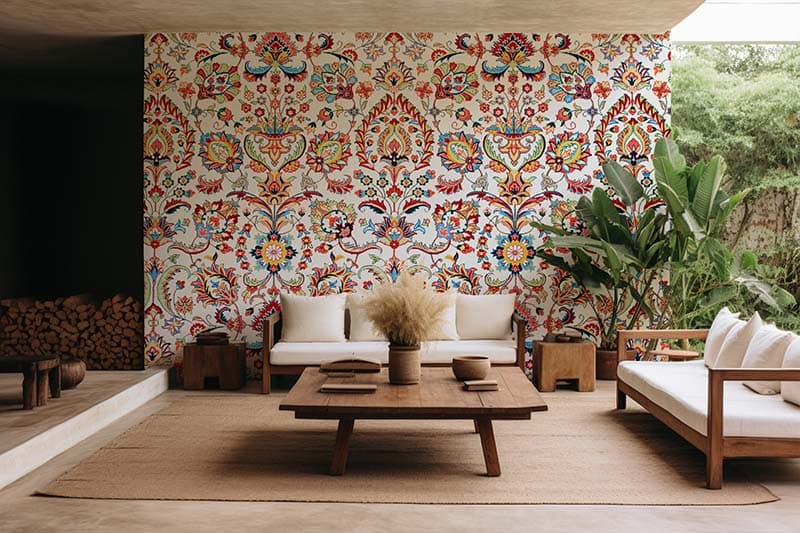 Ethnic Ornamental Wallpaper Mural shown in a room