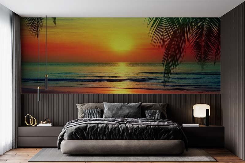 Kavya, Amber Sky Sunset Poetry Wallpaper Mural shown in a room