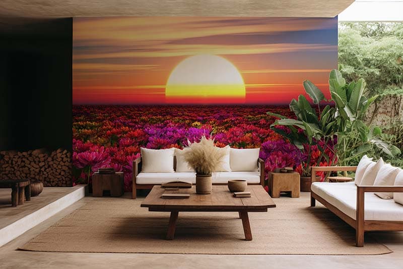 Bhanu, Floral Sunrise Wallpaper Mural shown in a room