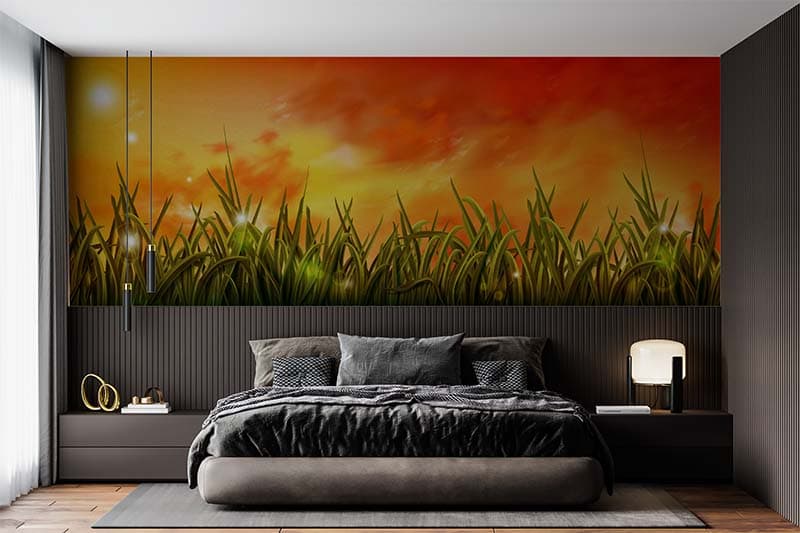Rashmirathi, Orange Sunrise Sky Wallpaper Mural shown in a room