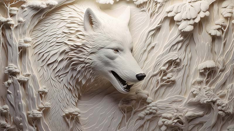 Alpha's Roar, 3D Relief Wolf Wallpaper Mural pattern detail
