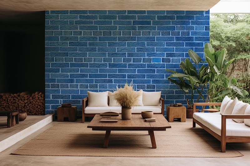 Blue Brick Ridge Wallpaper Mural shown in a room