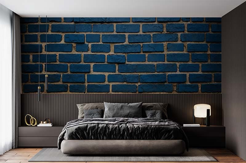 Blue Horizon Grunge Bricks Wallpaper Mural shown in a room