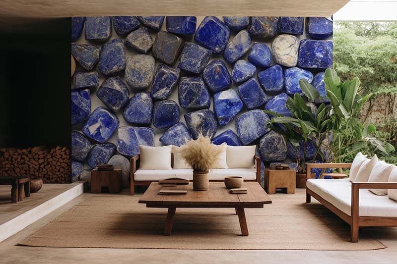 Grunge Blue Stone Bricks Wallpaper Mural shown in a room