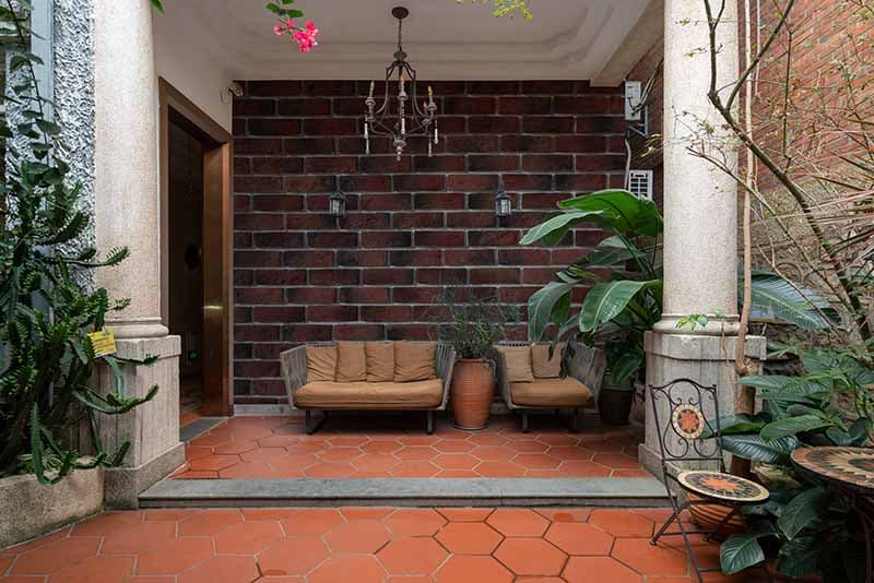 Classic Brown Warm Brick Aura Wallpaper Mural shown in a room