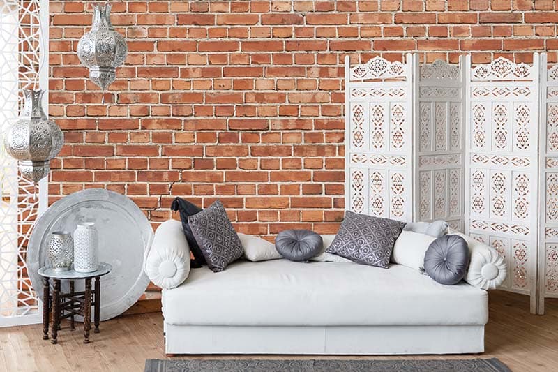 Old Town Charm Brown Brick Wallpaper Mural shown in a room