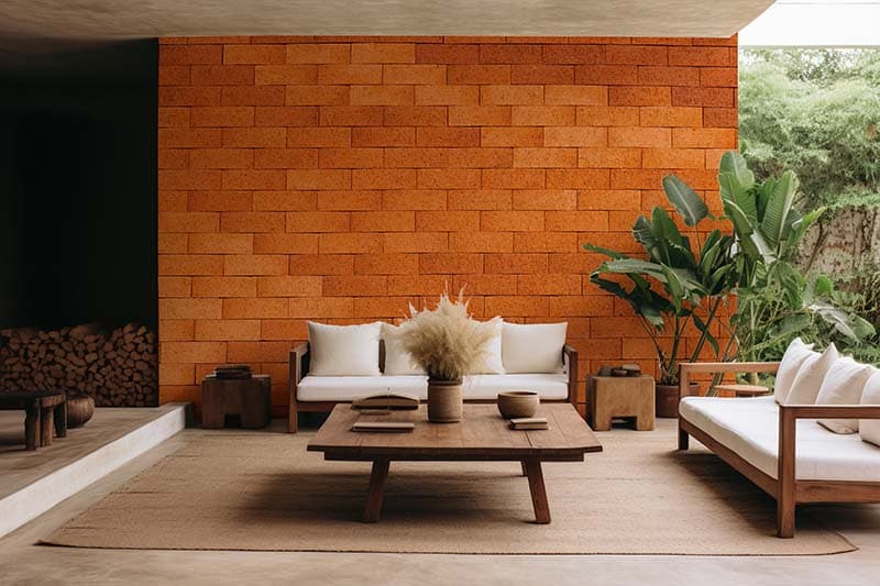 Radiant Terra Brick Wall Wallpaper Mural shown in a room
