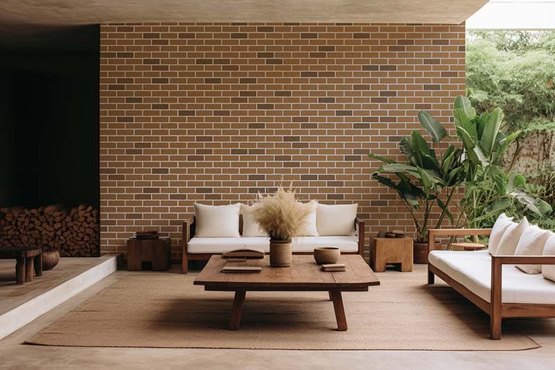 Urban Brown Brick Aura Wallpaper Mural shown in a room