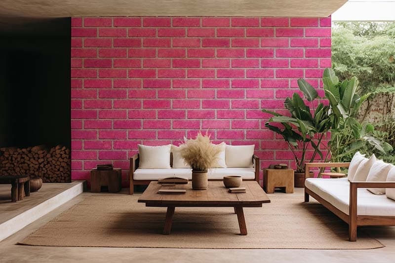 Pink Brick Dreamscape Delight Wallpaper Mural shown in a room