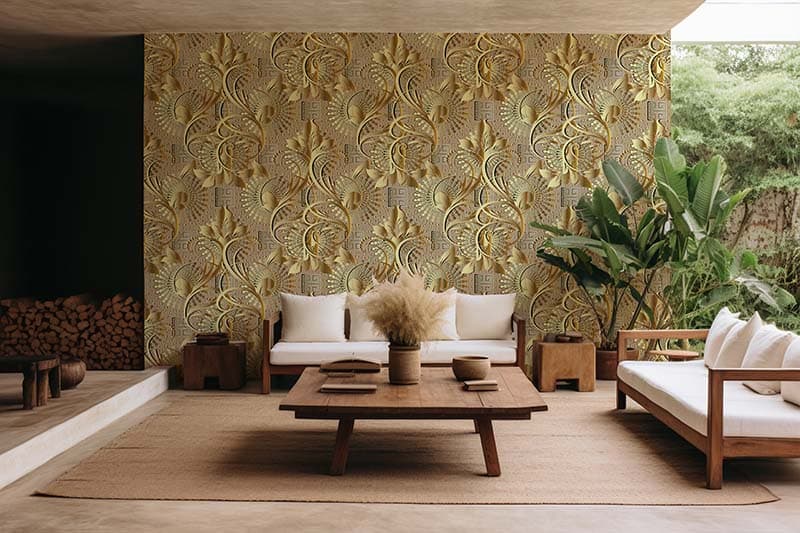Shimmering Damask Delight Wallpaper Mural shown in a room