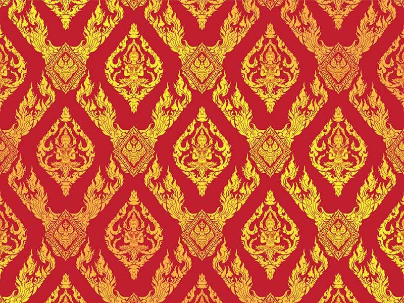 Thai Style Golden Luxe Wallpaper Mural pattern detail