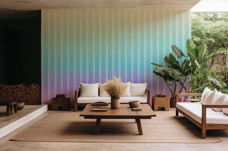 Striped Pastel Ombre Style Wallpaper Mural shown in a room