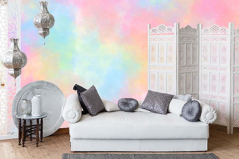 Watercolor Pastel Ombre Style Wallpaper Mural shown in a room