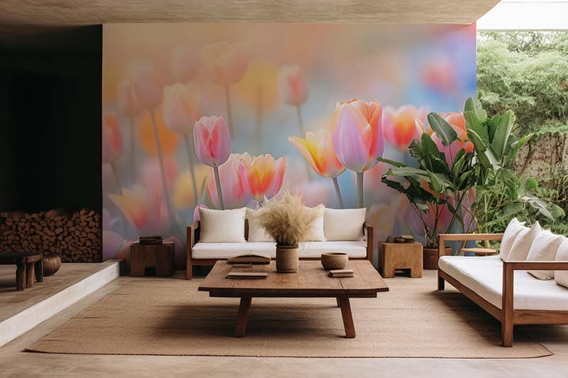 Delicate Pastel Tulips Wallpaper Mural shown in a room