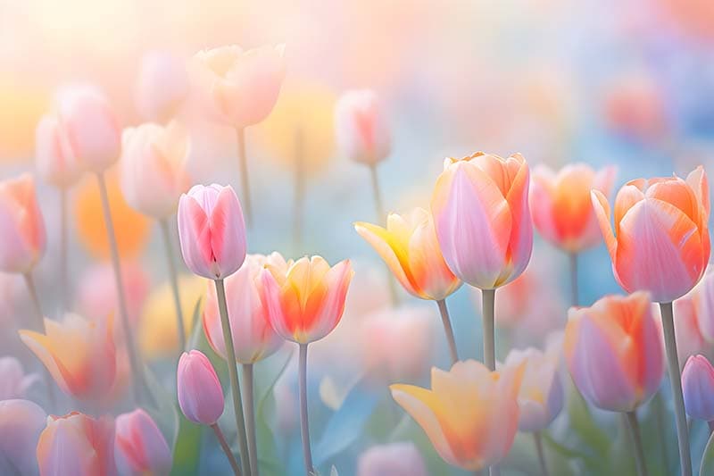 Delicate Pastel Tulips Wallpaper Mural pattern detail
