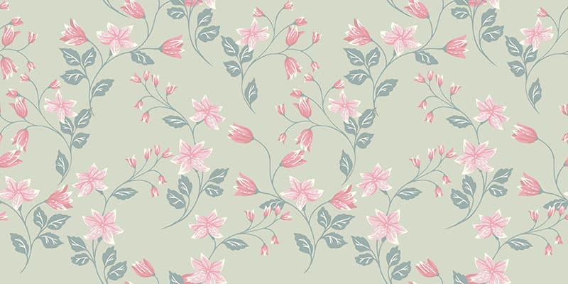 Grazia, Pastel Mint Flowers Bells Wallpaper Mural pattern detail