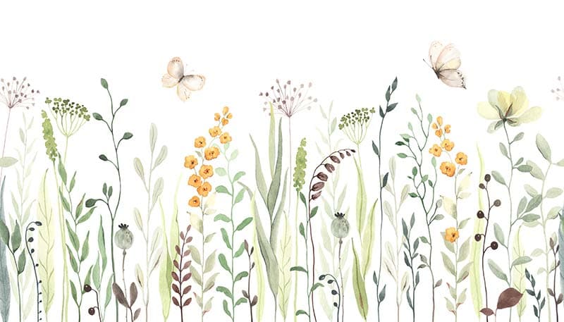 Summer Meadow Pastel Flowers Wallpaper Mural pattern detail