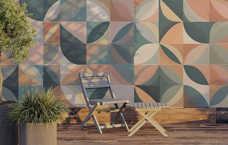 Pastel Colors Abstract Mosaic Wallpaper Mural shown in a room
