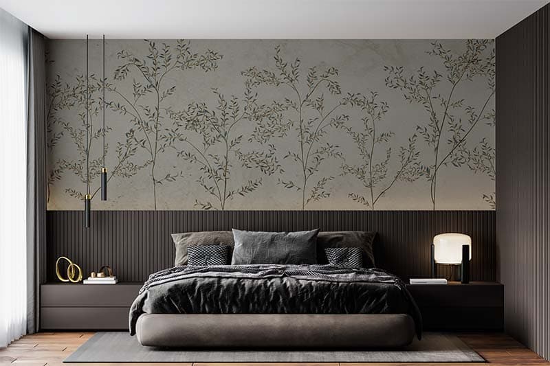 Scandinavian Botanical Breeze Wallpaper Mural shown in a room