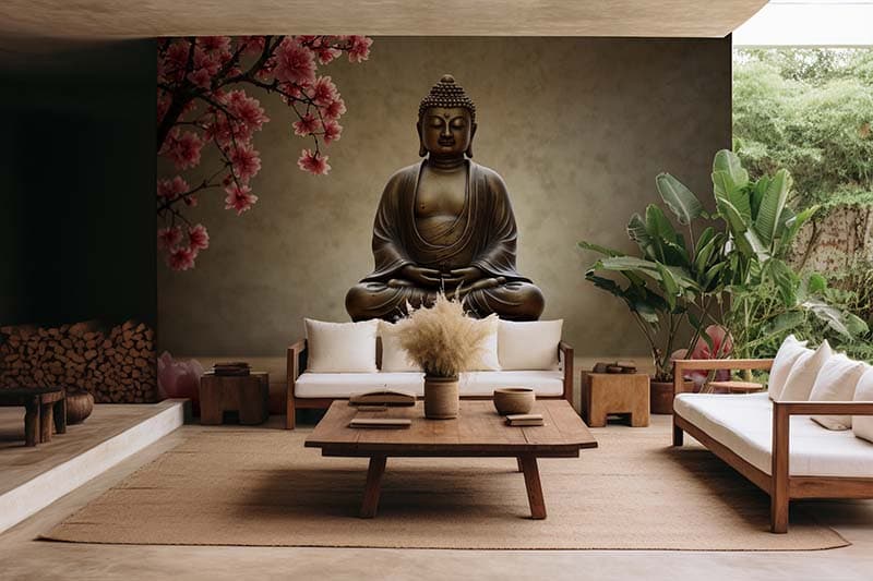 Feng Shui Lucky Buddha Wallpaper Mural shown in a room