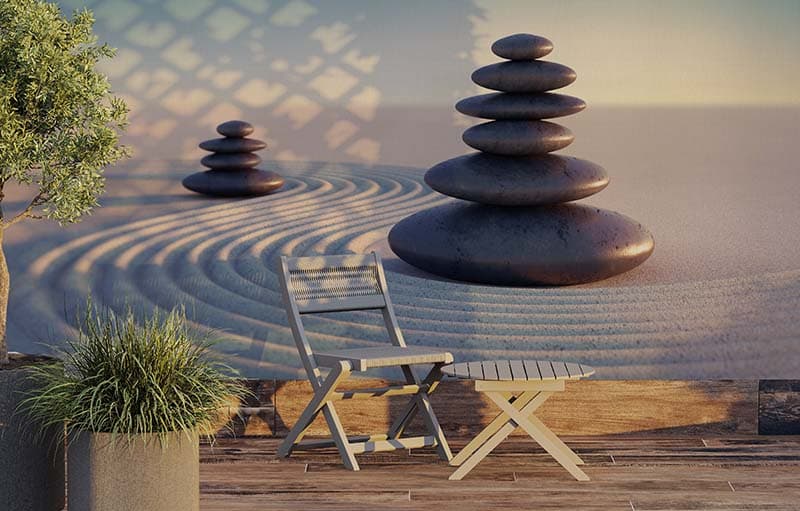 Feng Shui Serenity Stonescape Wallpaper Mural shown in a room