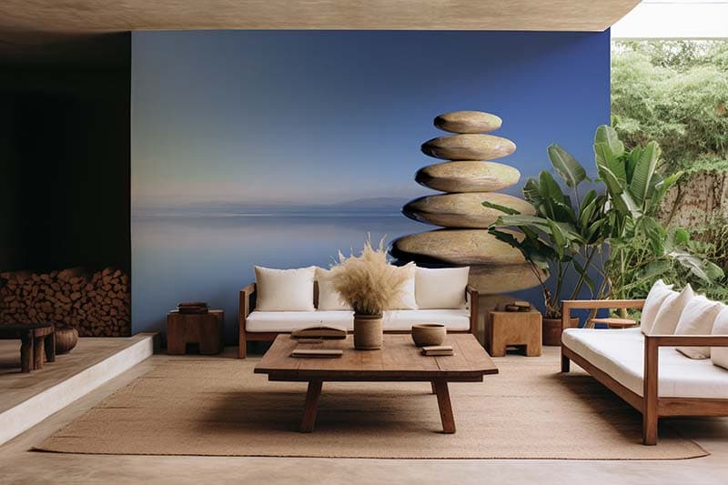 Feng Shui Zen Stones of Wisdom Wallpaper Mural shown in a room