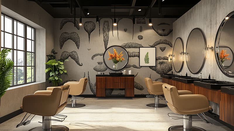 Beard and Moustache Styles Wallpaper Mural shown in a room