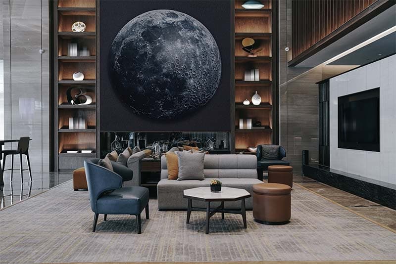 Chandrama, Moon Hyper Realistic Wallpaper Mural shown in a room