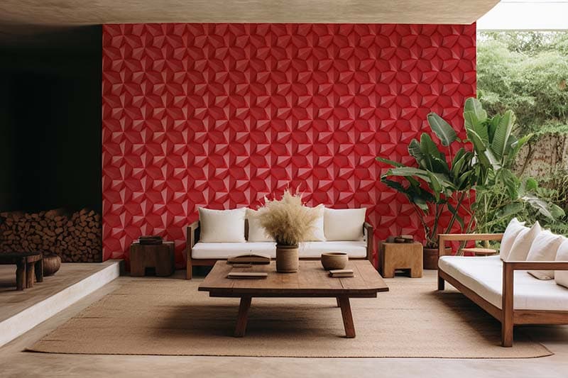 Elegant Red Geometric Pattern Wallpaper Mural shown in a room