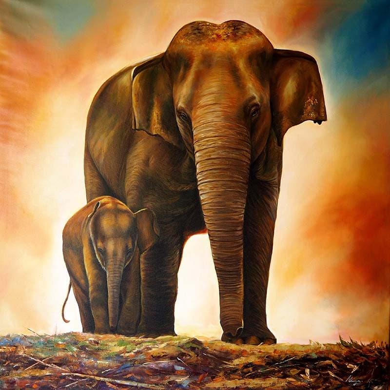 Gaj, Realistic Elephant Painting Wallpaper Mural pattern detail