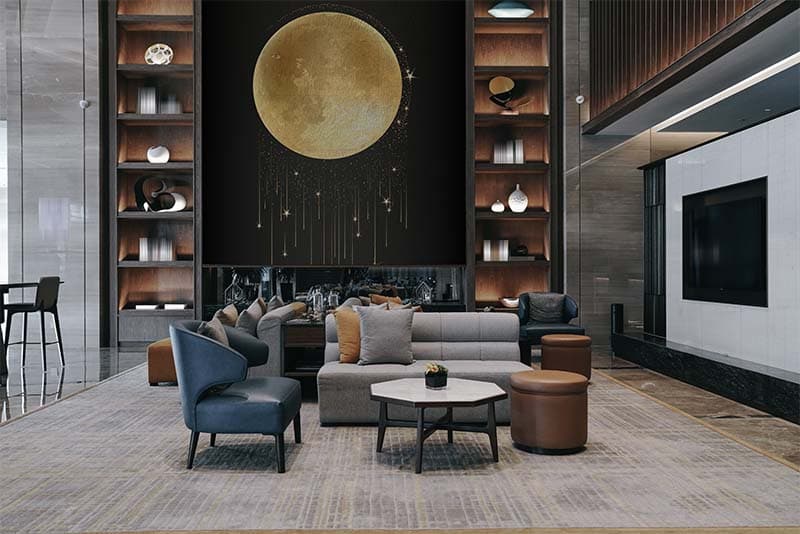 Hiranmaya, Golden Glowing Moon Wallpaper Mural shown in a room