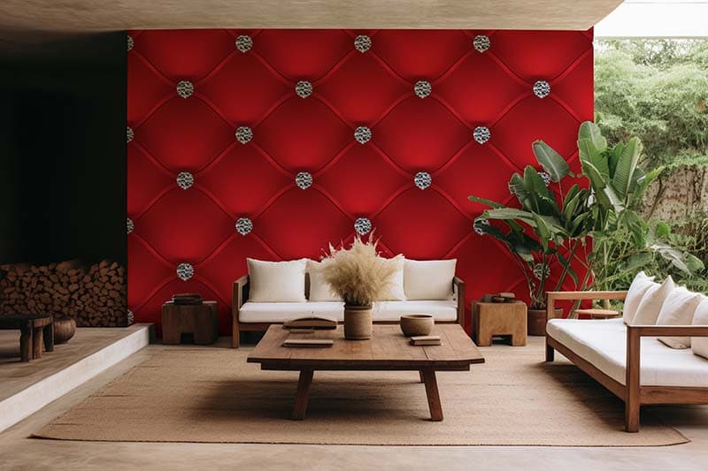 Luxurious Abstract Red Pattern Wallpaper Mural shown in a room