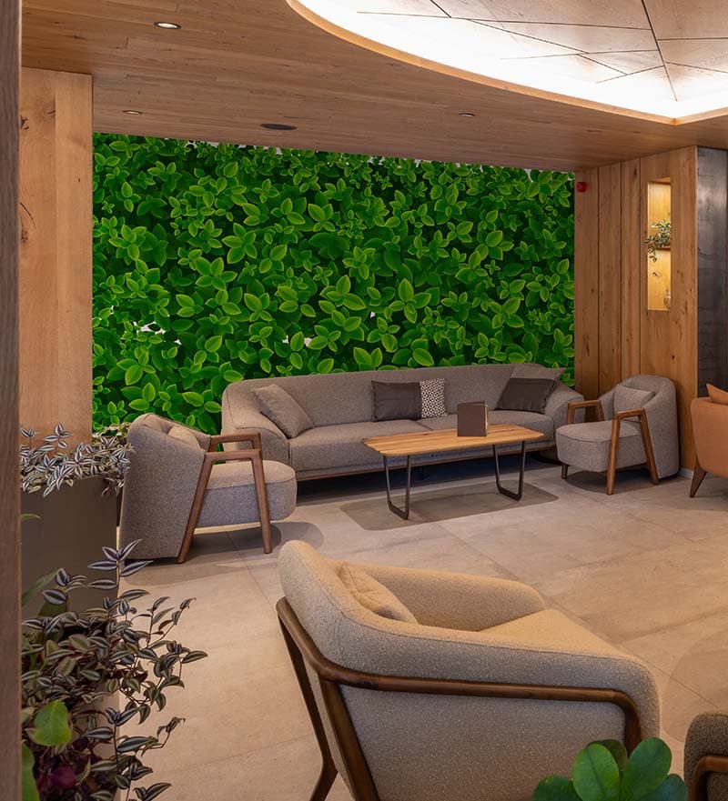 Pattika, Realistic Leaf Pattern Wallpaper Mural shown in a room