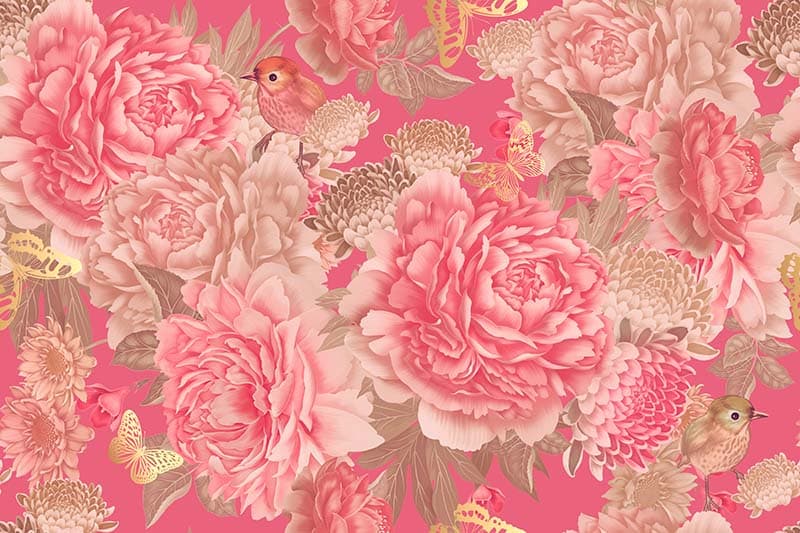Sargam, Pink Peony Paradise Wallpaper Mural pattern detail
