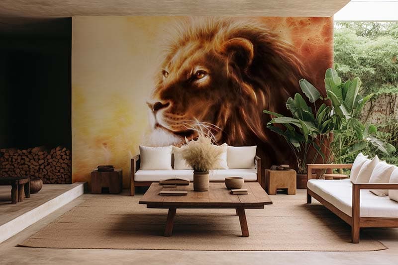 Singham Lion Head Airbrush Art Design Wallpaper shown in a room