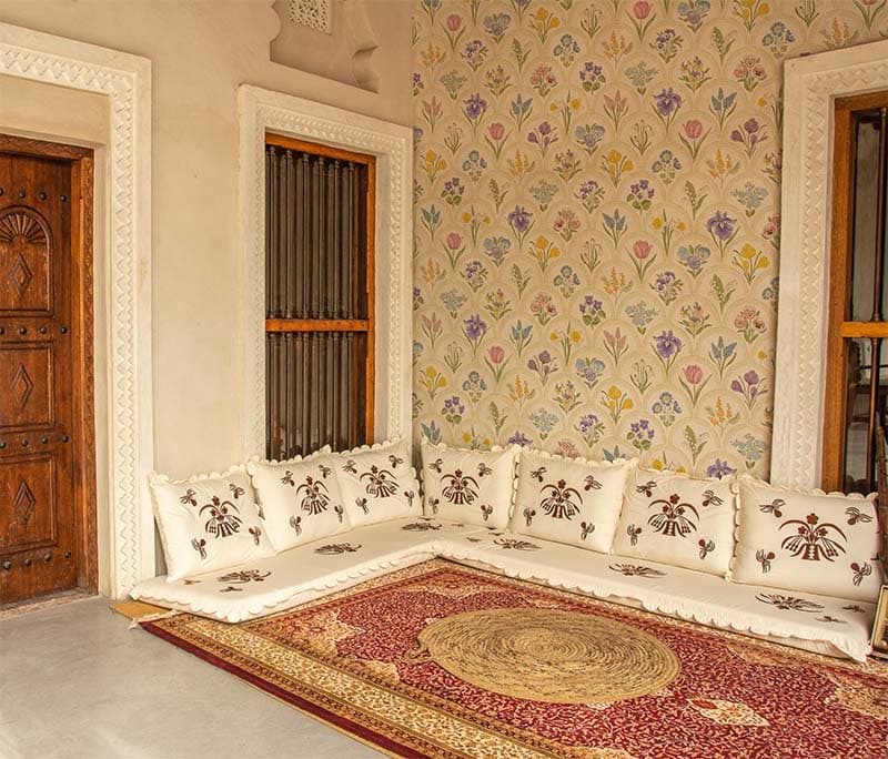Spring Garden Floral Medallion Wallpaper Mural shown in a room