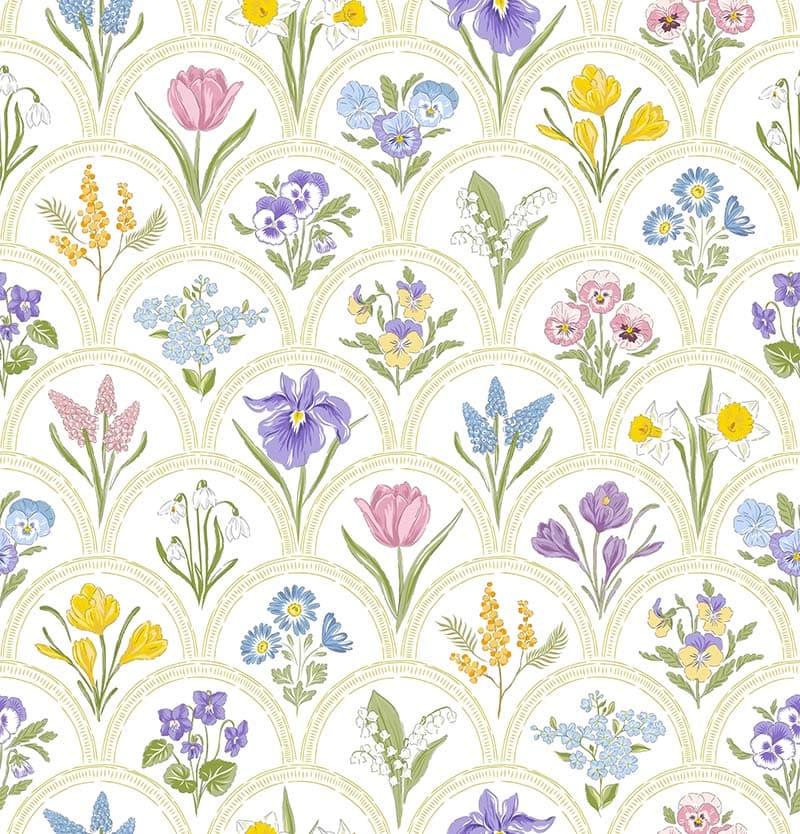 Spring Garden Floral Medallion Wallpaper Mural pattern detail