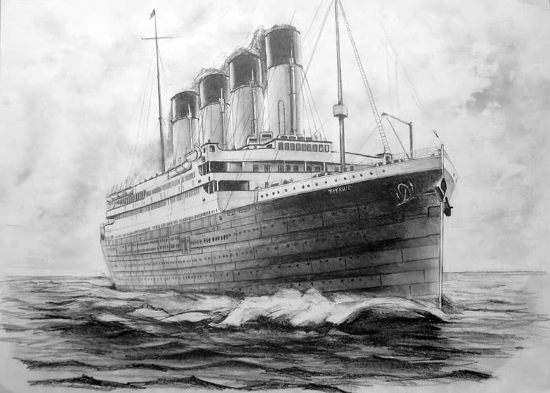 Titanic, Historic Ship Pencil Art Wallpaper Mural pattern detail