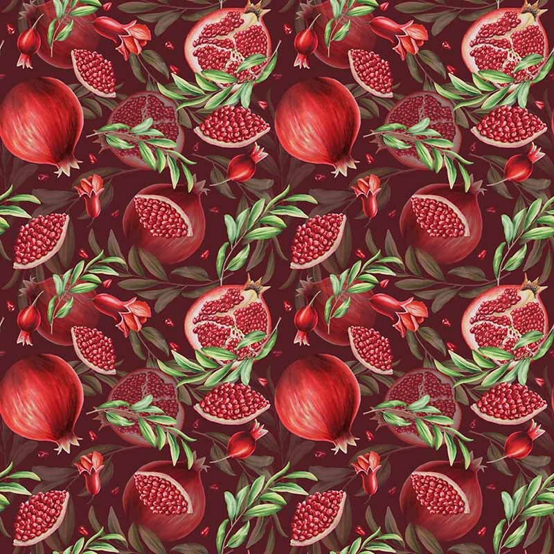 Watercolor Realistic Pomegranate Wallpaper Mural pattern detail