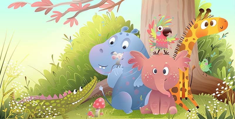 Jungle Mitra, Cute Animals Kids Wallpaper pattern detail